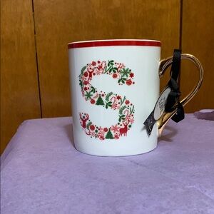 CIROA- WITH LOVE- “S” Holiday Monogram Mug with Gold Handle